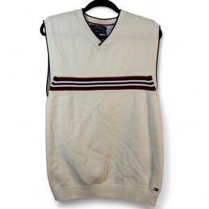 Tommy Hilfiger Sz L Cream Sweater Vest Preppy Classic Cozy